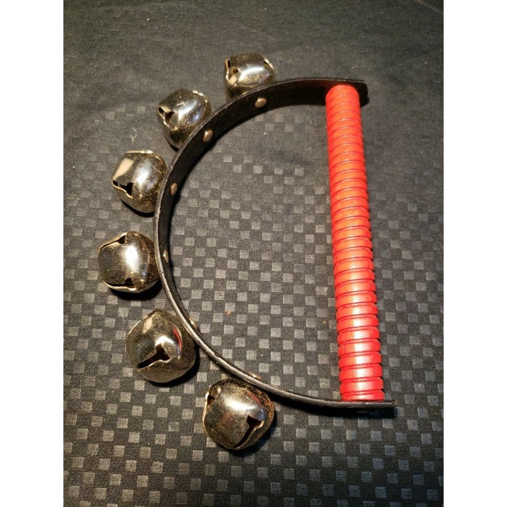 Vintage Meinl Percussion Sleigh 6 Bells 6 in with red wooden handle